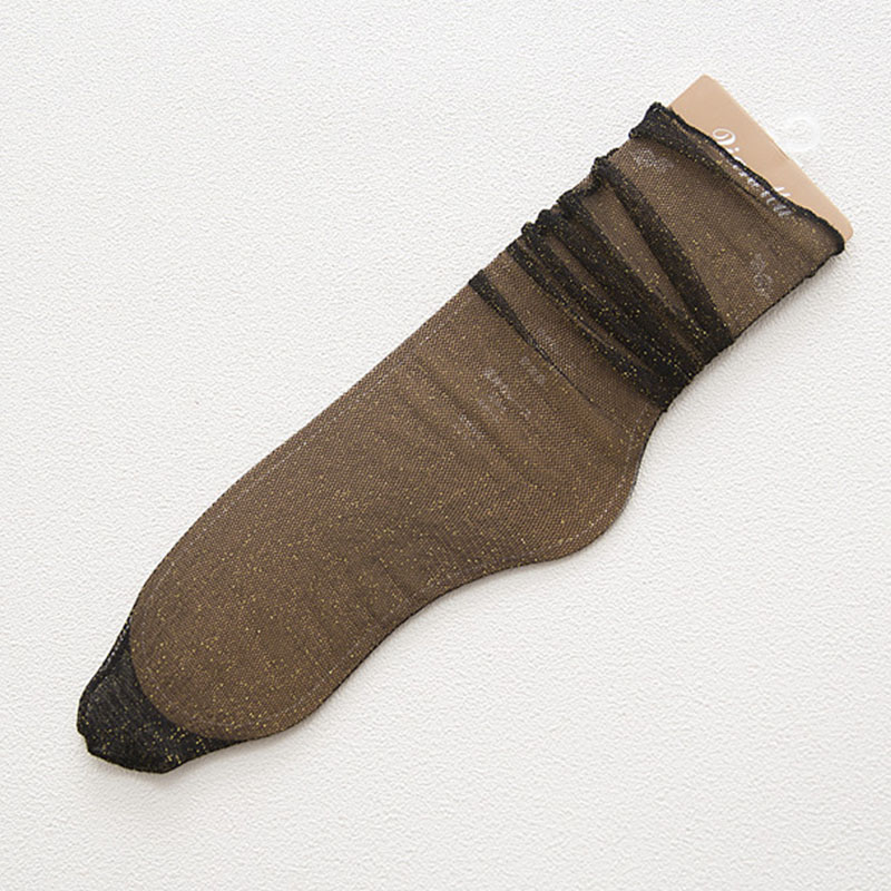 Calcetines de mujer ligeros y transpirables de tul rizado calcetín de malla Retro Sexy elástico transparente ultrafino calcetín fresco para niñas: Oro