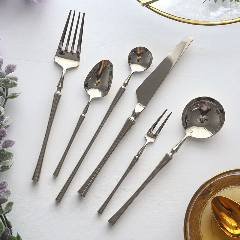 304 Mirror Stainless Steel Dinner Knife Fork Spoon Dinnerware Set Luxury Cutlery Silverware Steak Coffee Dessert Fruit Fork