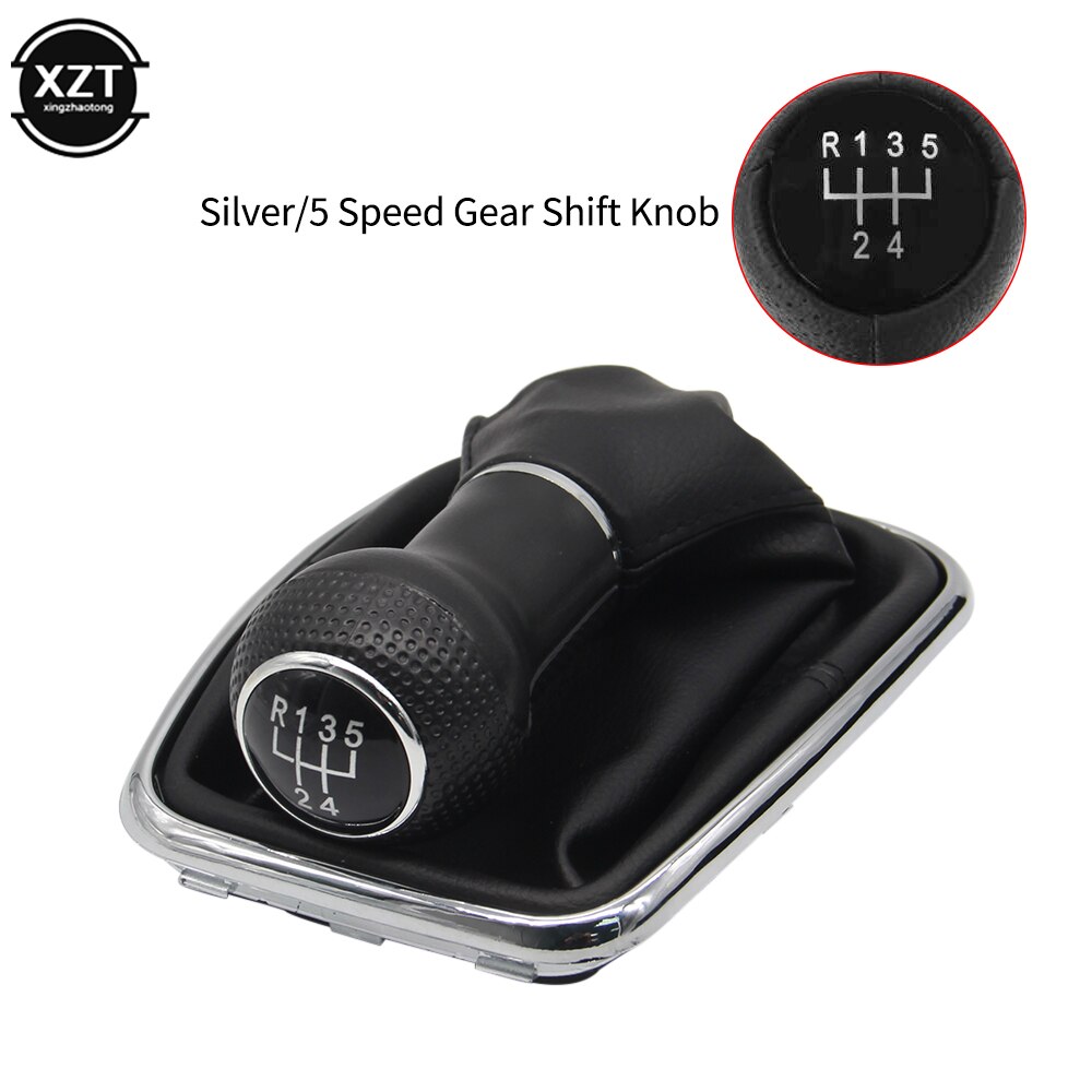 Gear Shift 5 Speed Knop Lever Shifter Gaitor Boot Pu Leer Voor Volkswagen Vw 2003 Golf 4 Iv MK4 Gti R32 Jetta: silver