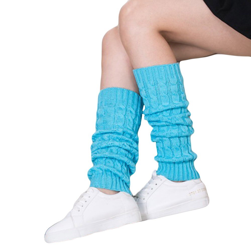 Women Winter Warm Leg Warmers Knitted Crochet Long Socks High Knee Socks Winter Warm Pashmina Cashmere Warm Legs Guantes #38: Sky Blue