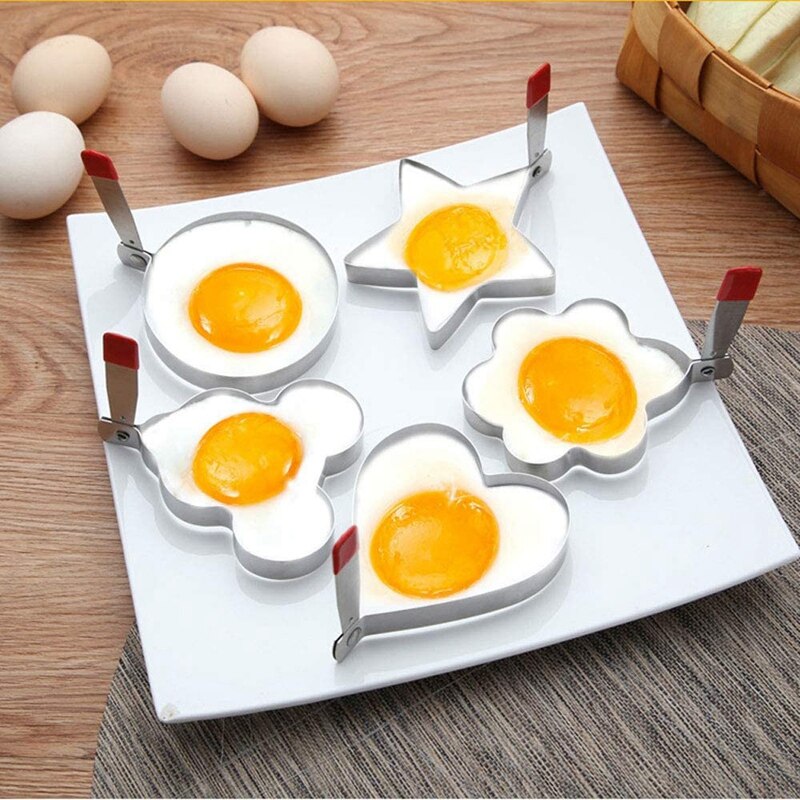 AC86 -5 Pcs 304 Stainless Steel Omelet Ring Mold Omelet Crepe Ring Cute Shaped Egg Mold Cooking Tool Frying Pan Sandwich