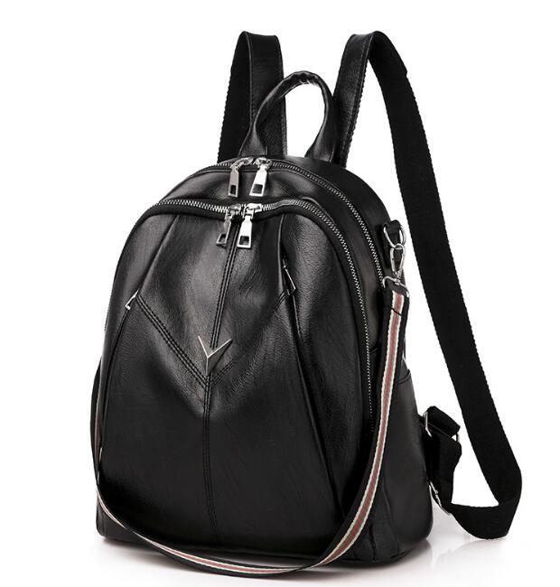 Chuwanglin Vrouwen Lederen Rugzak Multifunctionele Rugzak School Schoudertassen Tienermeisjes Mochila Feminina Sac A Dos D501006: Black