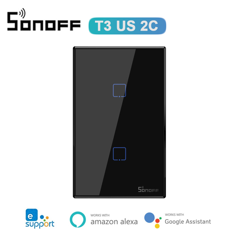 SONOFF T2/T3 US Smart Light Switch,SONOFF TX WiFi eWelink interruptor Smart Home Wall Touch Switch Panel For Alexa Google Home: T3 2 Gang