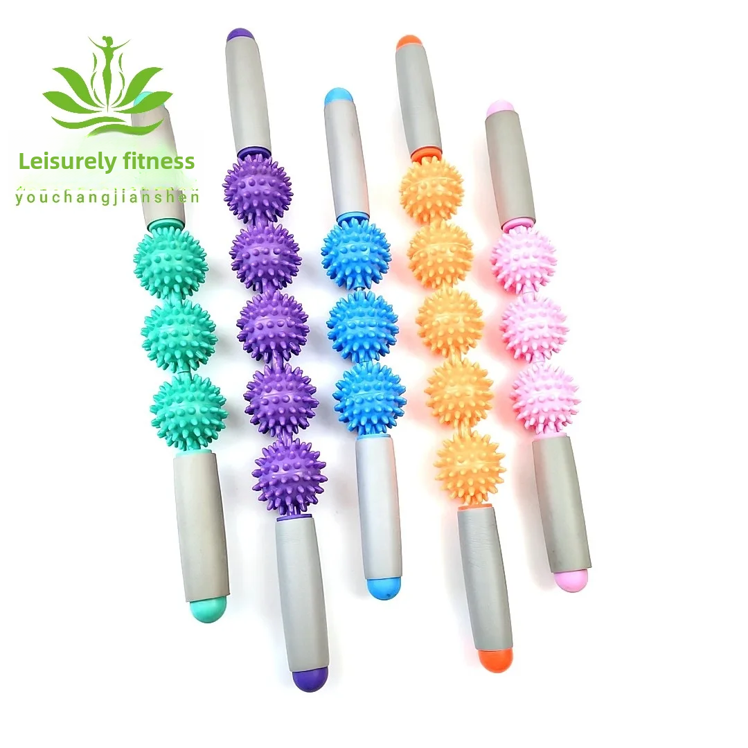 Yoga Fitness Massage Stick Wheel Roller Muscle Relaxation Handheld Ball Lupu Tai Kwu Five Ball Three Wheel Roller Stick