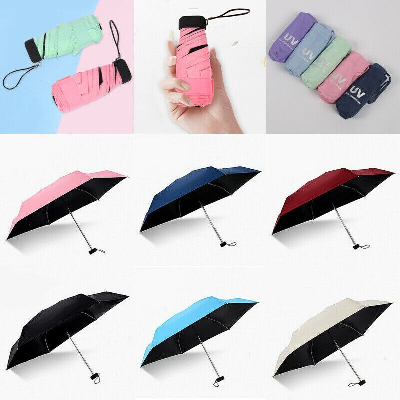 Solid Sun Rain Pocket Umbrella Anti UV Mini Folding Windproof Lightweight Travel Women