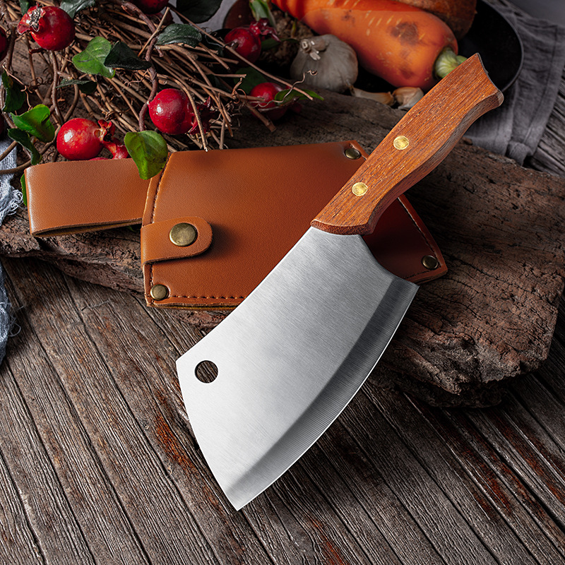 Chef Kitchen Knife High Carbon 4Cr14Mov Steel Chinese Meat Chopping Utility Cleaver Knife with Sheath