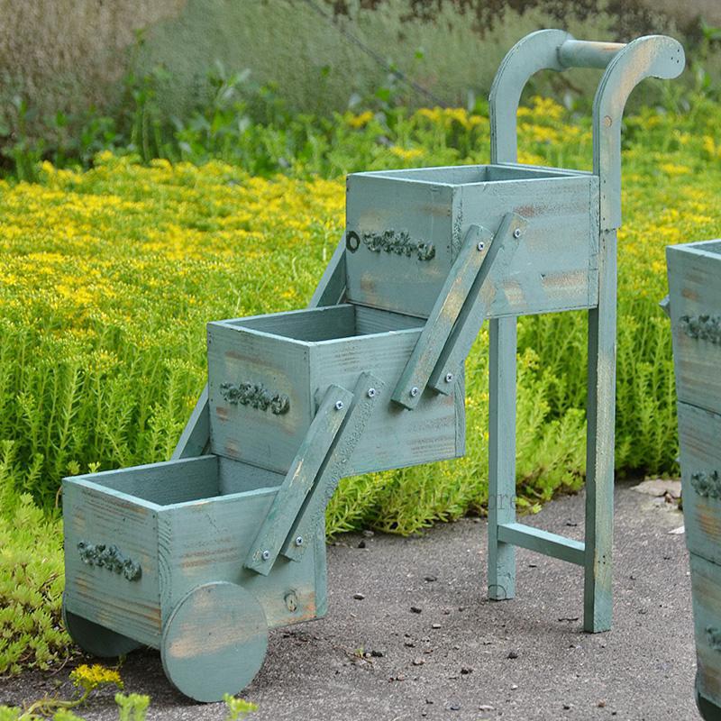 Amerikansk land massivt træ mini blomsterstativ trolley balkon træ sukkulent urtepotte desktop opbevaringsboks: Bomklapp 3