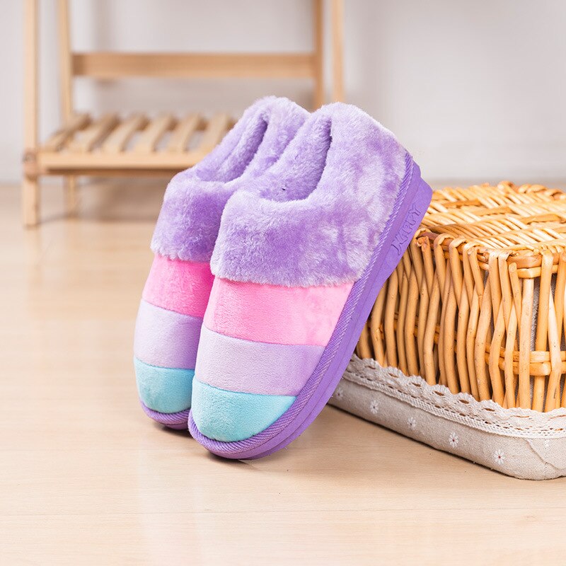 FONGIMIC-Zapatillas de algodón cálidas para casa, 3 colores, para parejas: Purple / 5
