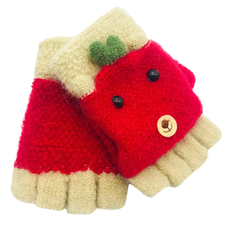 1X zimowe rękawiczki dla dzieci dziewczyny chłopcy zimowe kreskówki dla zwierząt niejednolita całość utrzymuj ciepłe rękawiczki rękawiczki dla 1-3 lat niemowlę Sep #2: czerwony