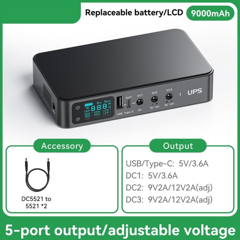 1XCB UPS Batterie -Sicherung für LED -Licht -WLAN -Kamera -Router Lautsprecher 3x5,5x2.1mm Ausgabe unterbrechungsfreier 5V 9V 12V