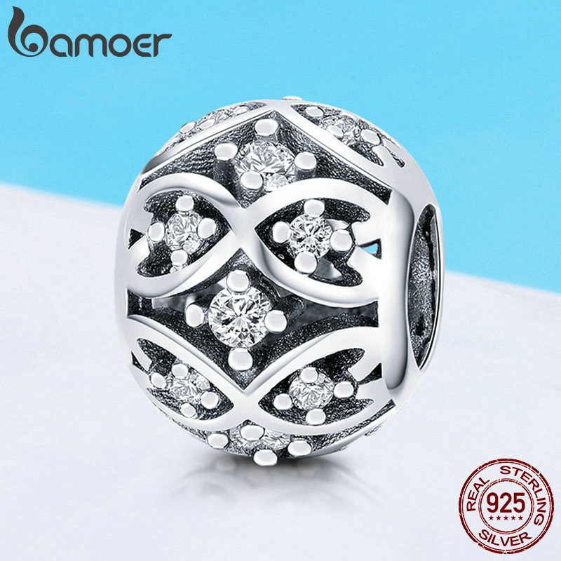 BAMOER 100% Genuine 925 Sterling Silver Dazzling CZ Beads fit Women Bracelets & Necklaces DIY Jewelry Making SCC732