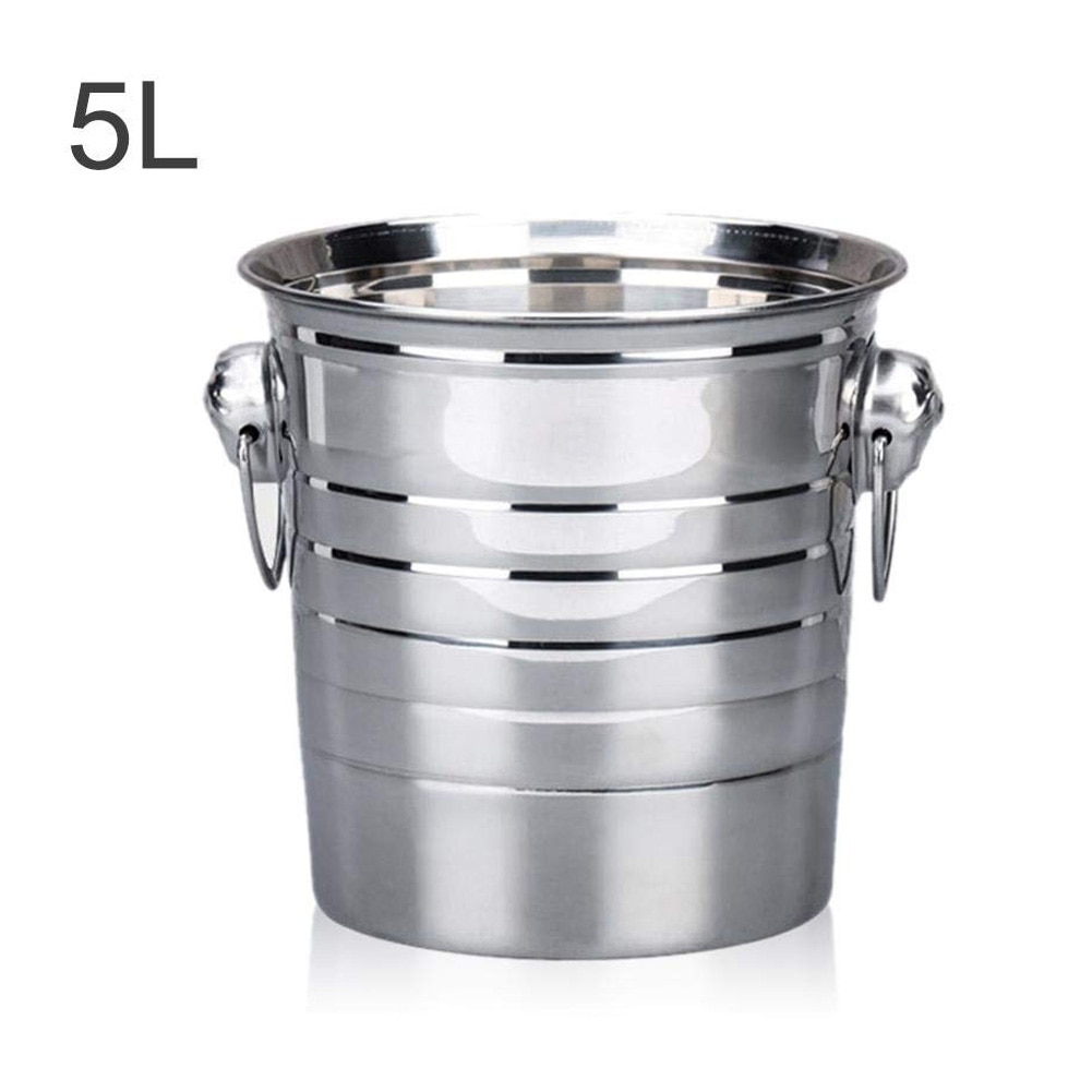 3L/5L/7L Stainless Steel Ice Bucket Thick Ice Holder Container for Bar Party Champagne Wine Barrel Silver: 5L