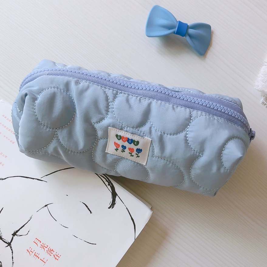 Ins Mini Leuke Make-Tassen Gewatteerde Potlood Pen Gevallen Voor Kantoor Meisjes Kleine Cosmetische Pouch Voor Vrouwen Organizer Voor borstels: Blue
