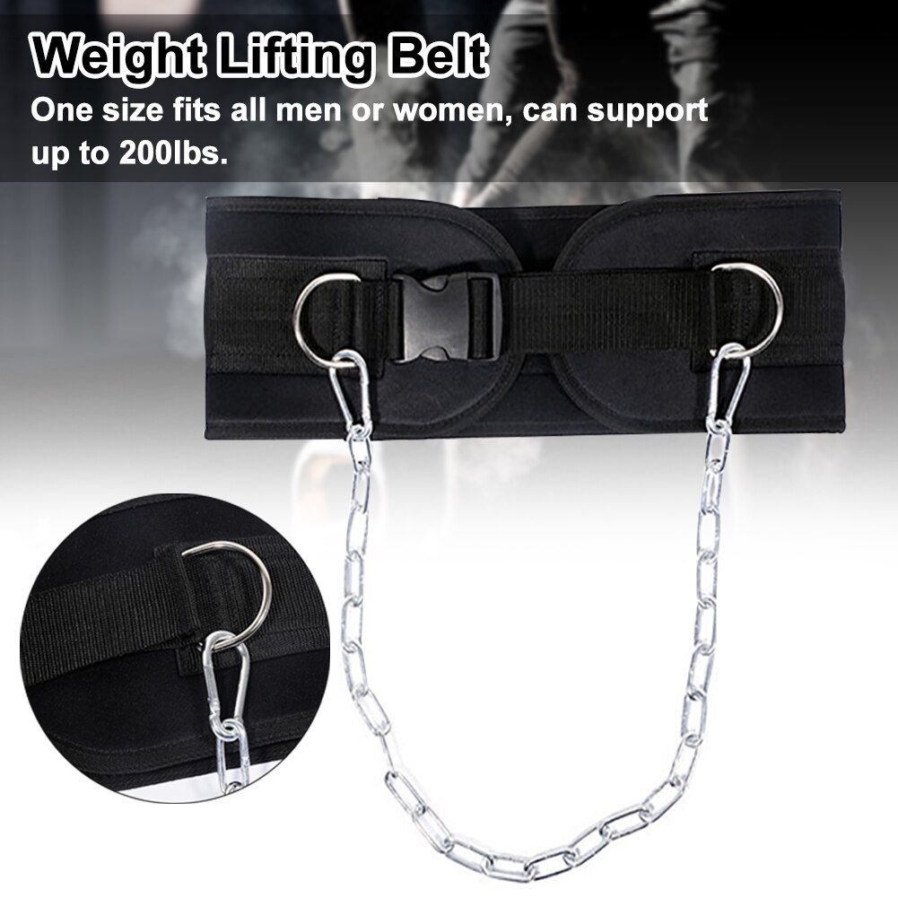 Band Bodybuilding Fitnessapparatuur Gewichtheffen Riem Met Ketting Taille Sterkte Gym Gesp Dompelen Pull Up Accessoires Zwart