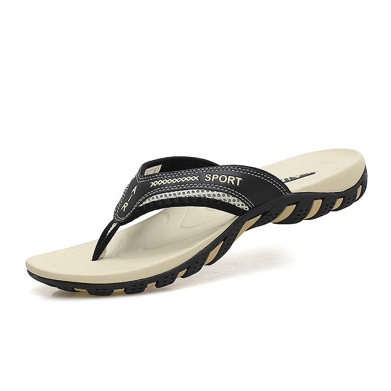 CcharmiX Sommer Männer Schuhe Herren kippen-Flops modisch Anti-Unterhose Leder Männer lässig Schuhe Klassische Massage Strand hausschuhe: khaki / 6,5