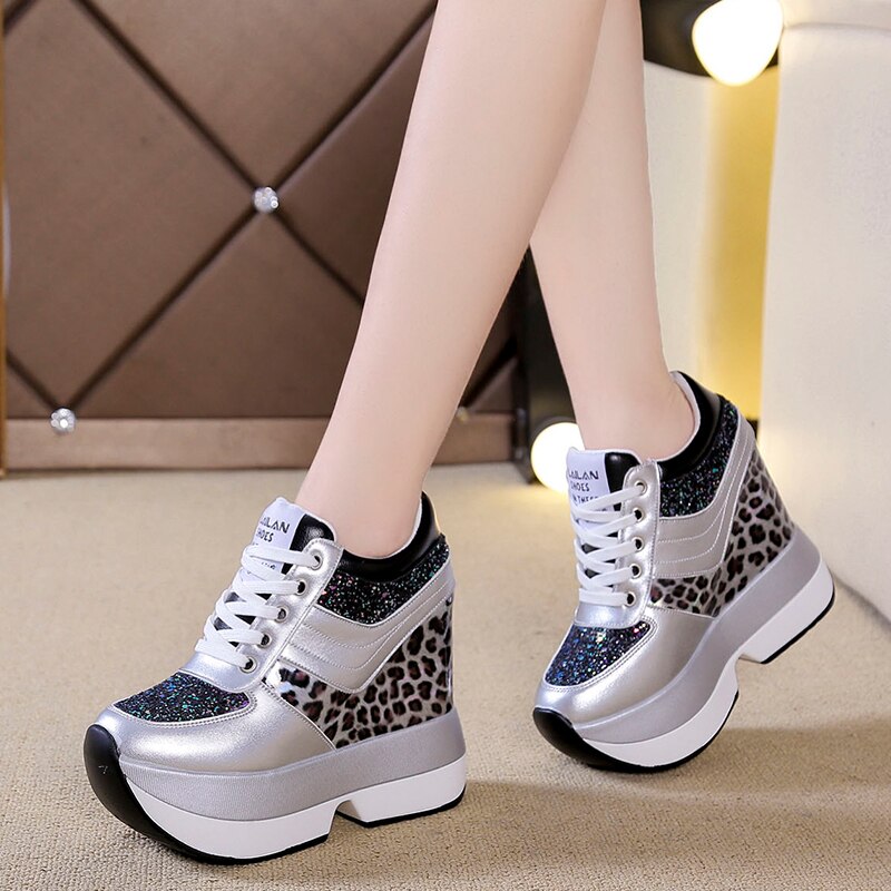 Fujin-zapatos informales de plataforma alta para Mujer, zapatillas Deportivas de suela gruesa con aumento de altura,
