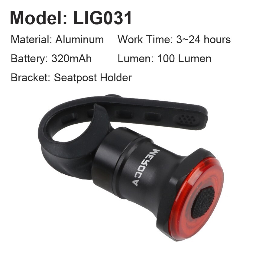 Newboler Fiets Inductie Achterlicht Auto-Start/Stop Mtb Fiets Led Licht Waterdicht Fietsen Achterlichten Usb Charge 24H Werktijd: LIG031 Seatpost