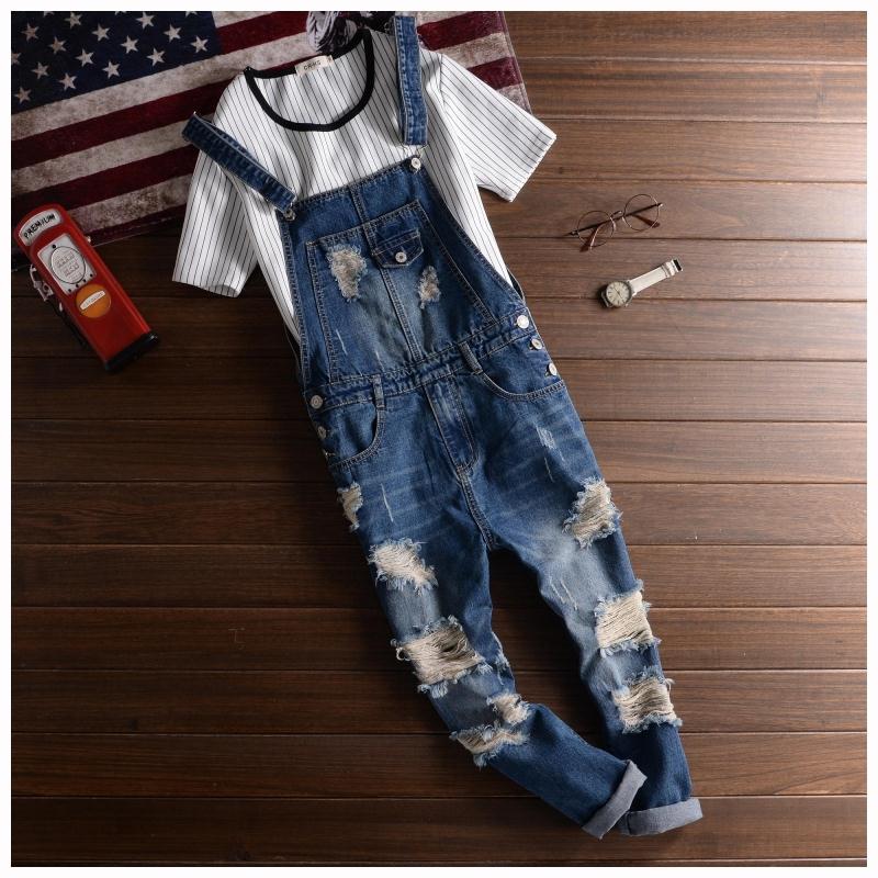 Moderigtige denim jumpsuits til mænd og #39 ;s hip-hop streetwear herre& #39 ; gamle denim overalls og overalls