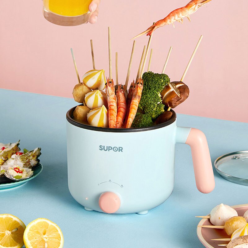 SUPOR Electric Cooking Pot 600W Heating Power Household 1.2L Capacity Non-Stick Coating Liner 220V Multi Cooker Stew Skillet