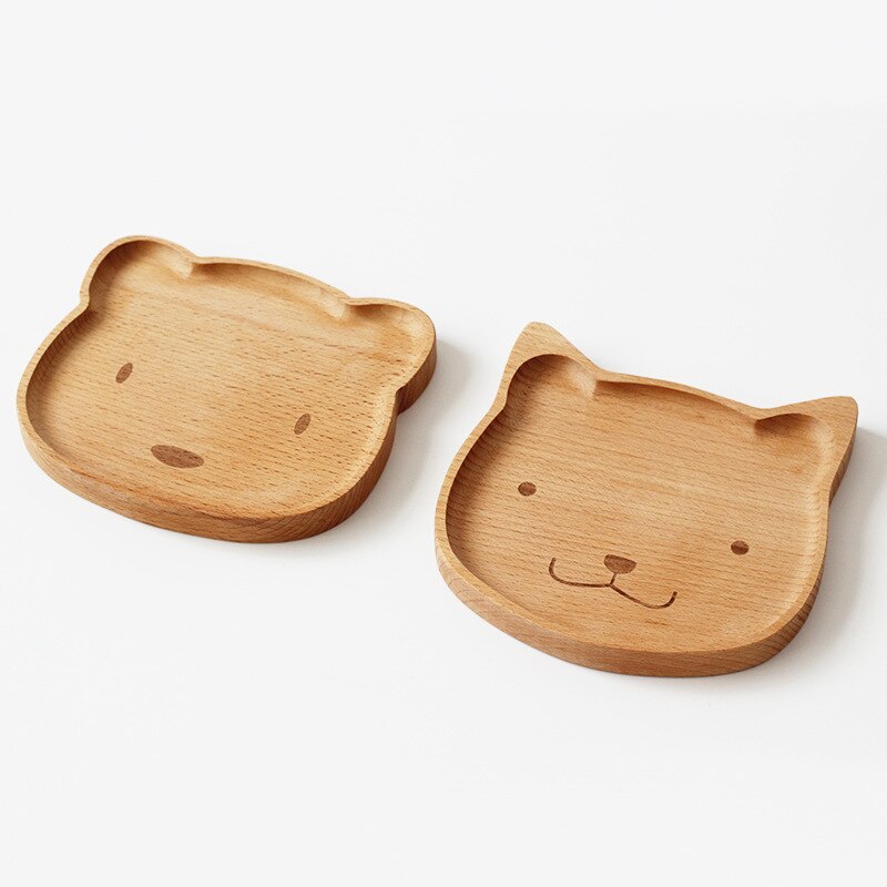 Leuke Hele Hout Onregelmatige Massief Houten Pan Plaat Kat Beer Vorm Cartoon Hout Baby Fruit Gerechten Schotel Dessert Servies