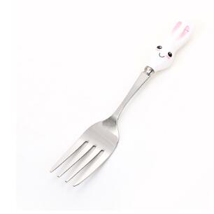 Baby Fütterung Löffel Gabel Edelstahl Baby Löffel Besteck Edelstahl Junge Mädchen Karikatur Geschirr Löffel gabel: Hase Gabel