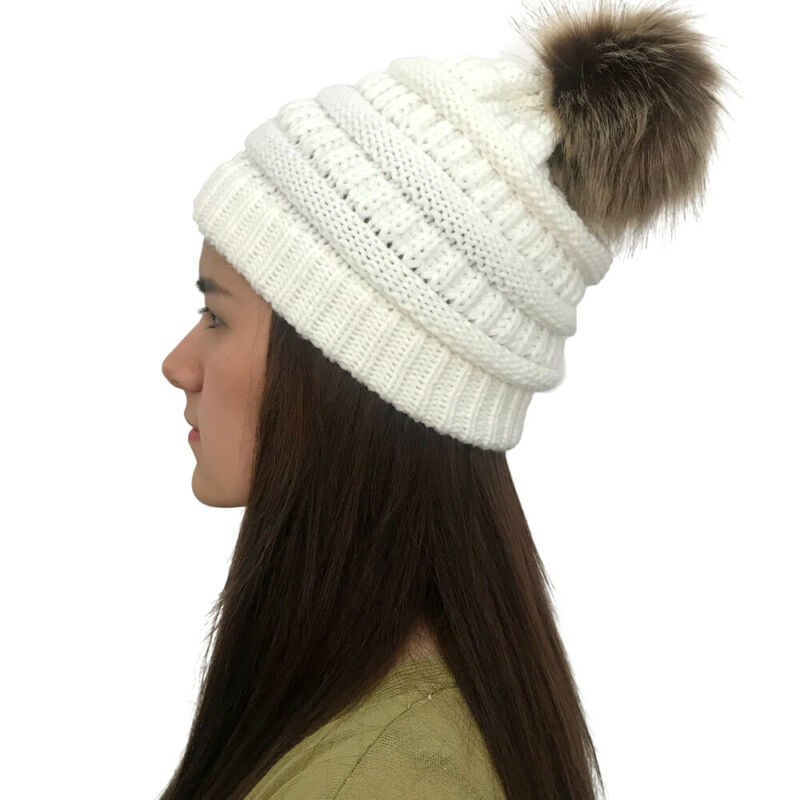 Casual mössor bubbelstickad unisex dam baggy beanie pom hatt dam vinter varm virkad stickad skidmössa hästsvans vanlig