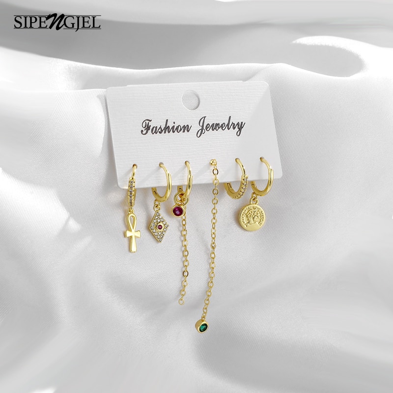 Moda quadrado cruz moeda brincos de ouro conjunto de luxo senhoras pequenos brincos de argola para mulheres meninas personalidade jóias 2020 aretes