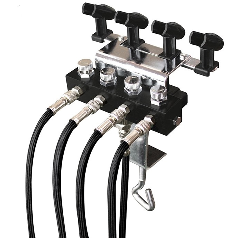 4- airbrush holdere og 5x 1/8 & 1/8 luftslange splitter sæt justerbar holder til airbrushing art&cake paint  ac121+ac024-5x