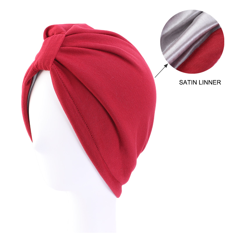 Chapeau turban musulman pour femme, hijab musulman, casquette de chimio contre le cancer, perte de cheveux islamique, écharpe de tête, doublure en satin, casquette arabe,: Vin Rouge
