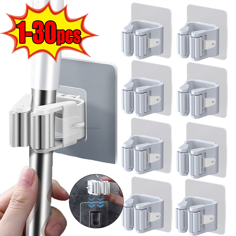 Self-adhesive Mop Holder Broom Stand Wall Mounted Mop Support Sweeping Brush Hook Storage Organizer Bathroom Kitchen Accessories