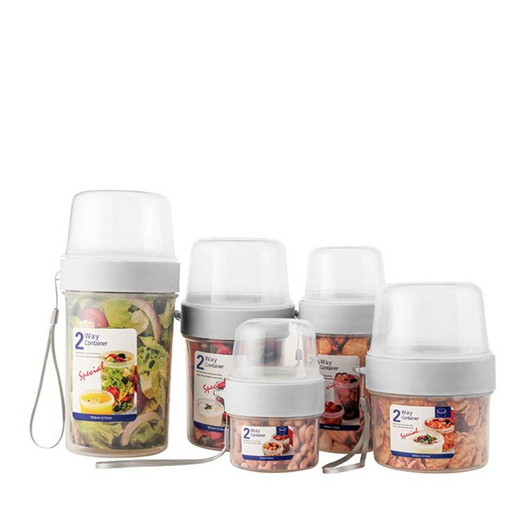 Lock double-decker storage box portable yogurt salad fruit box plastic sealed can lunch box snack food supplement box