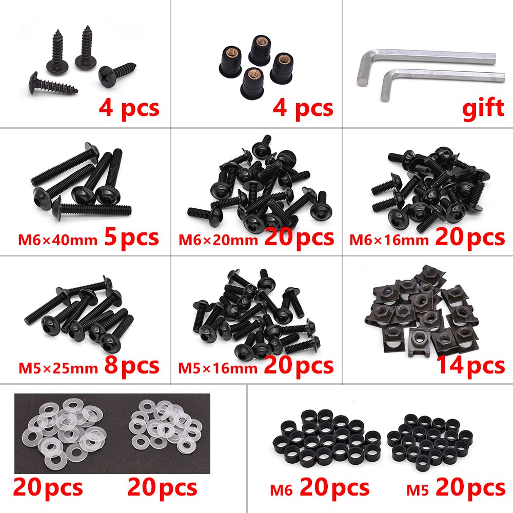 Tornillos de aluminio para carenado de motocicleta 175 uds, tornillos para carrocería, Kit de tuercas para Suzuki drz 400 sm RMX250 RMZ250 RMZ450 DRZ400SM