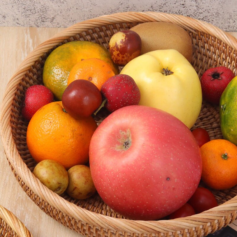 Rattan Storage Tray Handwoven Round Wicker Basket Bread Food Plate Fruit Cake Platter Dinner Serving Box Kitchen Decoration Item