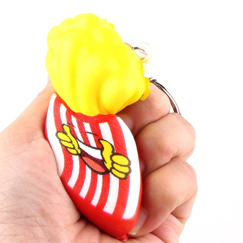 Mini frites avec anneau de clé | simulation nourriture 1 pièce, breloques parfumées, poignet à main, jouets Squishy, décor de ferme, couleur aléatoire