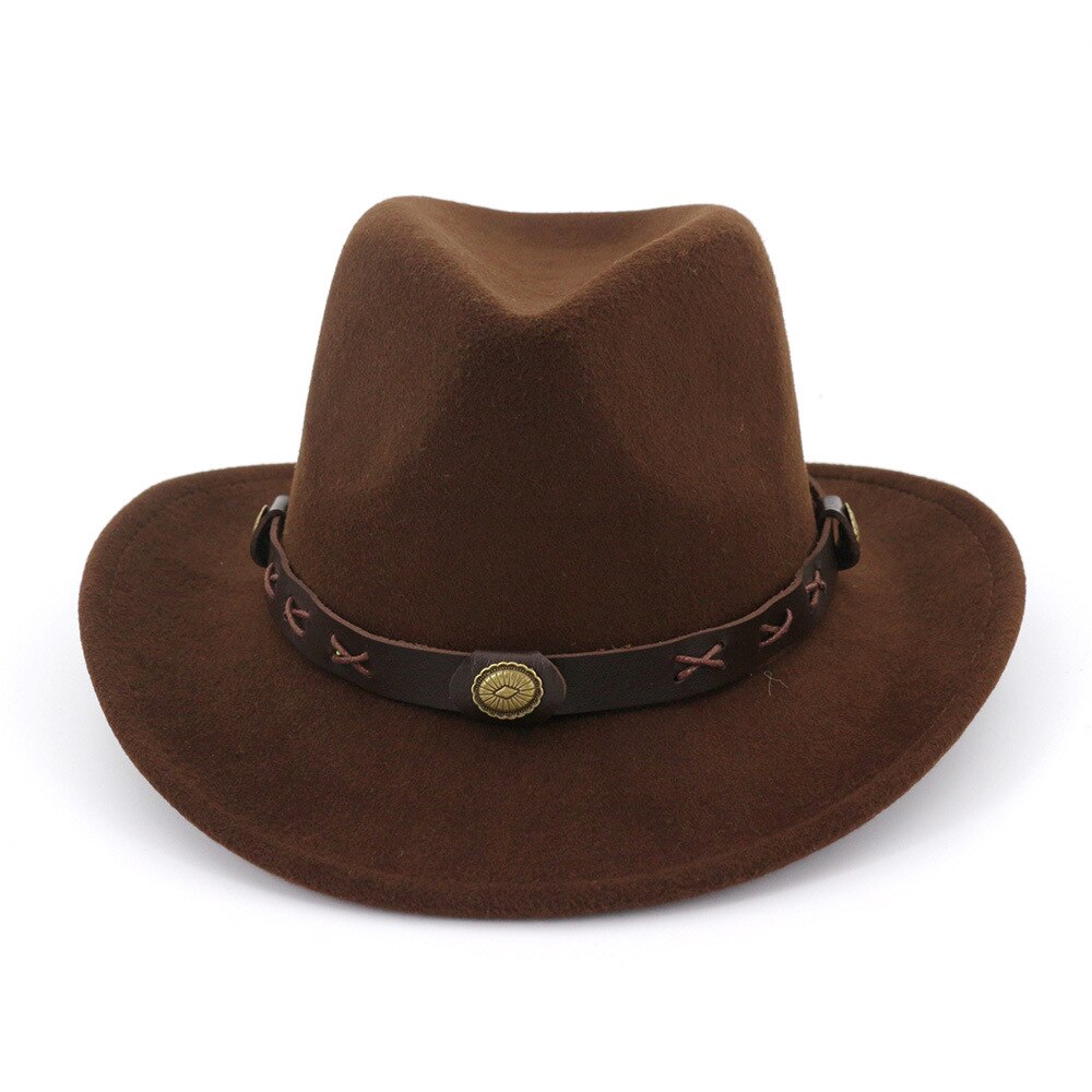 ethnic style male and female couple hat woolen western cowboy hat: coffee