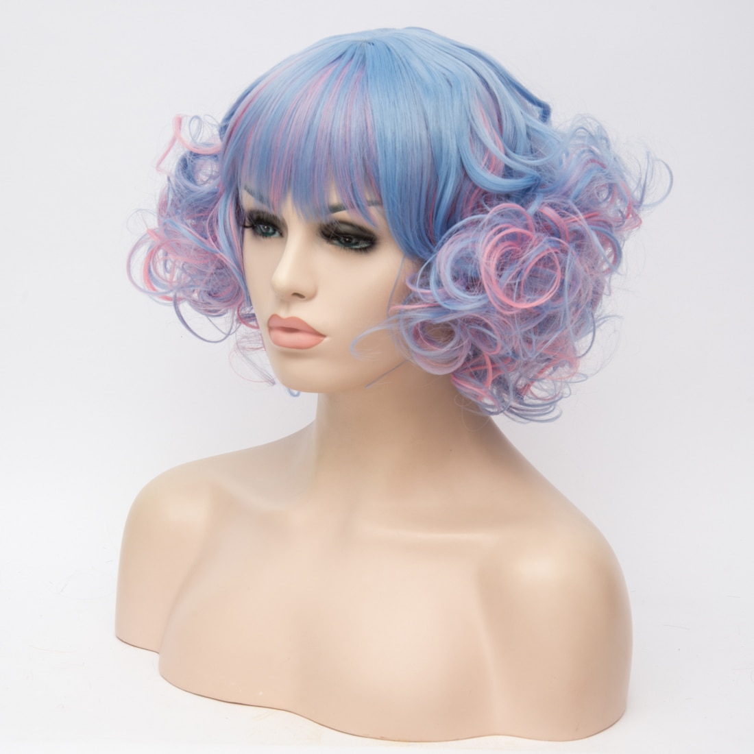 Similler – perruque synthétique courte bouclée pour femme, 10 pouces, coupe au carré, résistante à la chaleur, duveteuse, pour Costume d'halloween, mélange bleu, rose, rouge