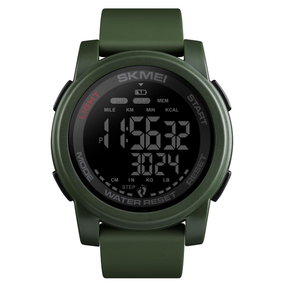 SKMEI Sport Horloge Mannen Calorie Digitale Horloge 5Bar Waterdicht Week Datum Display Stappenteller Digitale Horloges relogio masculino 1469: Army Green -Black