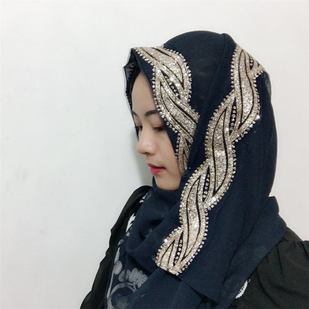 Fblus clurs dubai rejse skinnende tørklæde moske tørklæde dame chiffion farveblok hijab tørklæde sjal