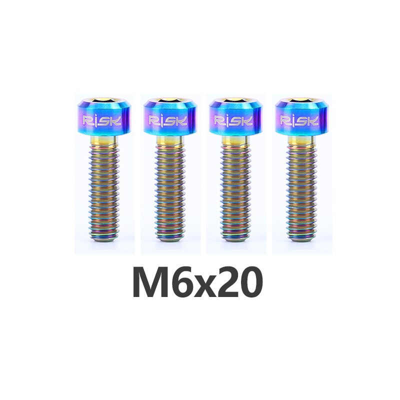 RISK 4pcs M6x16/18/20mm 4 Colors Titanium Alloy Bicycle Disc Brake Clamp Bolt Suit For SLX XT MTB Bike Device Fixed Screw Bolts: M6x20mm Rainbow