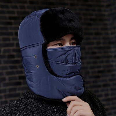 Gorros de estilo aviador para hombre, gorros de estilo aviador de invierno, de color sólido, con hueso más grueso, sombrero de nieve ruso, con solapa para las orejas, gorro de lei feng, novedad de: navy