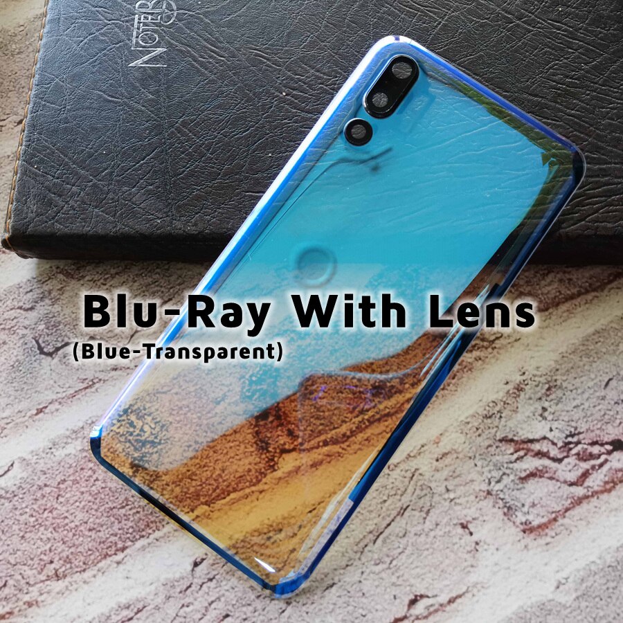 Clear Back Glass Cover Voor Huawei P20 Pro Batterij Cover Terug Glas Panel Vervanging P20 Pro Achter Behuizing Deur Case + Camera Lens: Blu-Ray With Lens