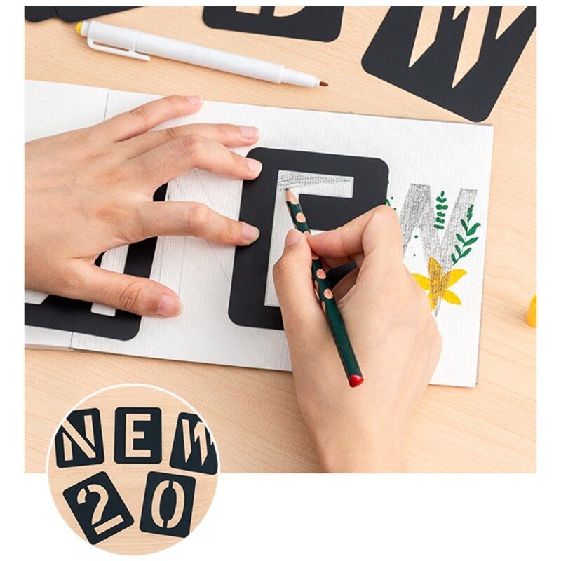 42Pcs Alphabet Letter Stencils Plastic Alphabet Number Drawing Template Reusable