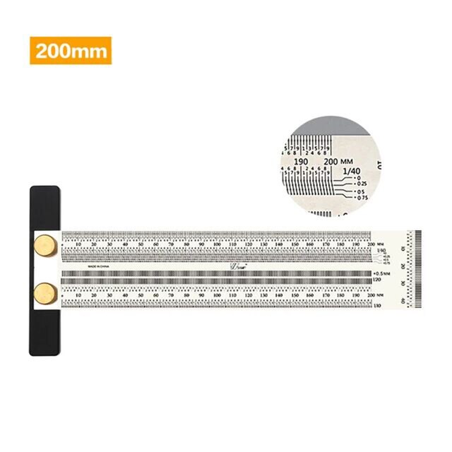 Scale Ruler T-Type Hole Ruler Stainless Woodworking Scribing Mark Line Gauge Drawing Carpenter Measuring Tool: 200mm