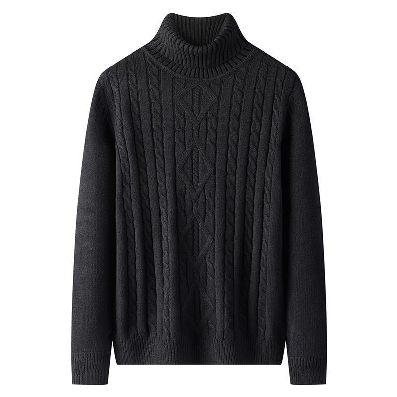 Man Winter Coltrui Warm Print Lange Mouwen Slim Fit Comfortabele Kleding Gebreide Toevallige Mannelijke Herfst Trui: Black / XXXL