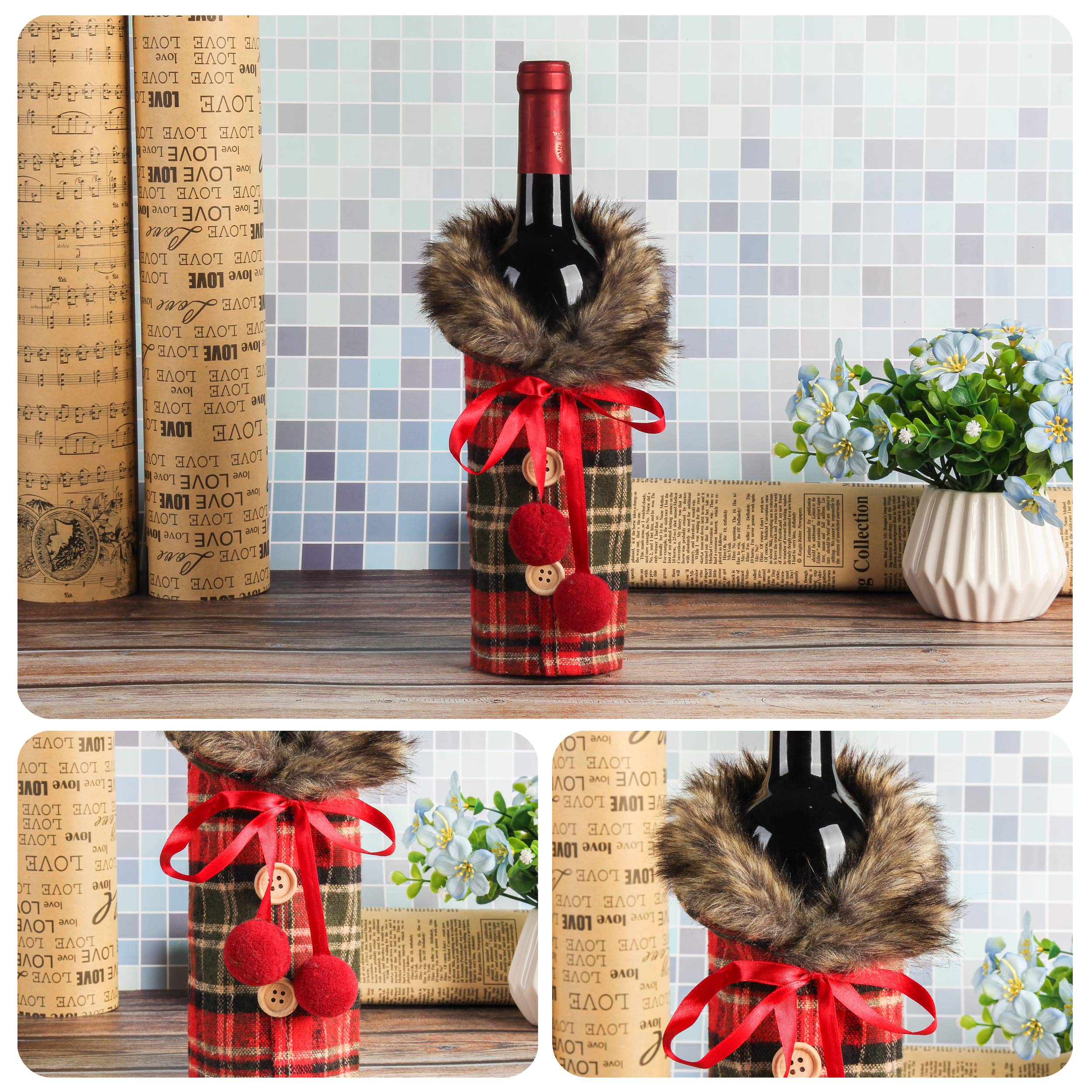 1/2PC Christmas Wine Bottle Cover Party Dining Table Wine Bottle Decoration Striped Checkered Wine Bottle Cover Home Table Decar