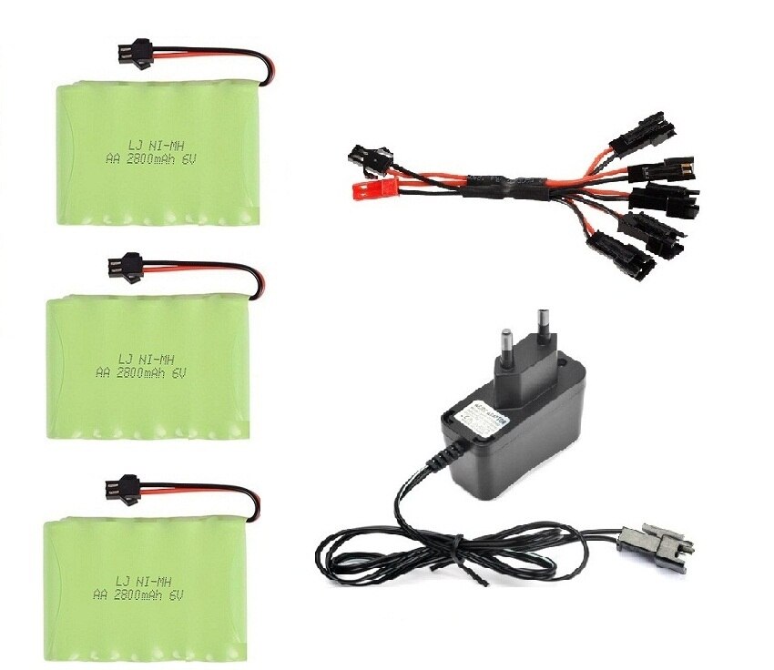 YUKALA 6V 2800mAh Ni-MH AA batterie avec chargeur pour camion RC/voiture RC/bateau RC/réservoir RC SM/JST/TAMIYA prise 6 v 2800 mah: Bleu