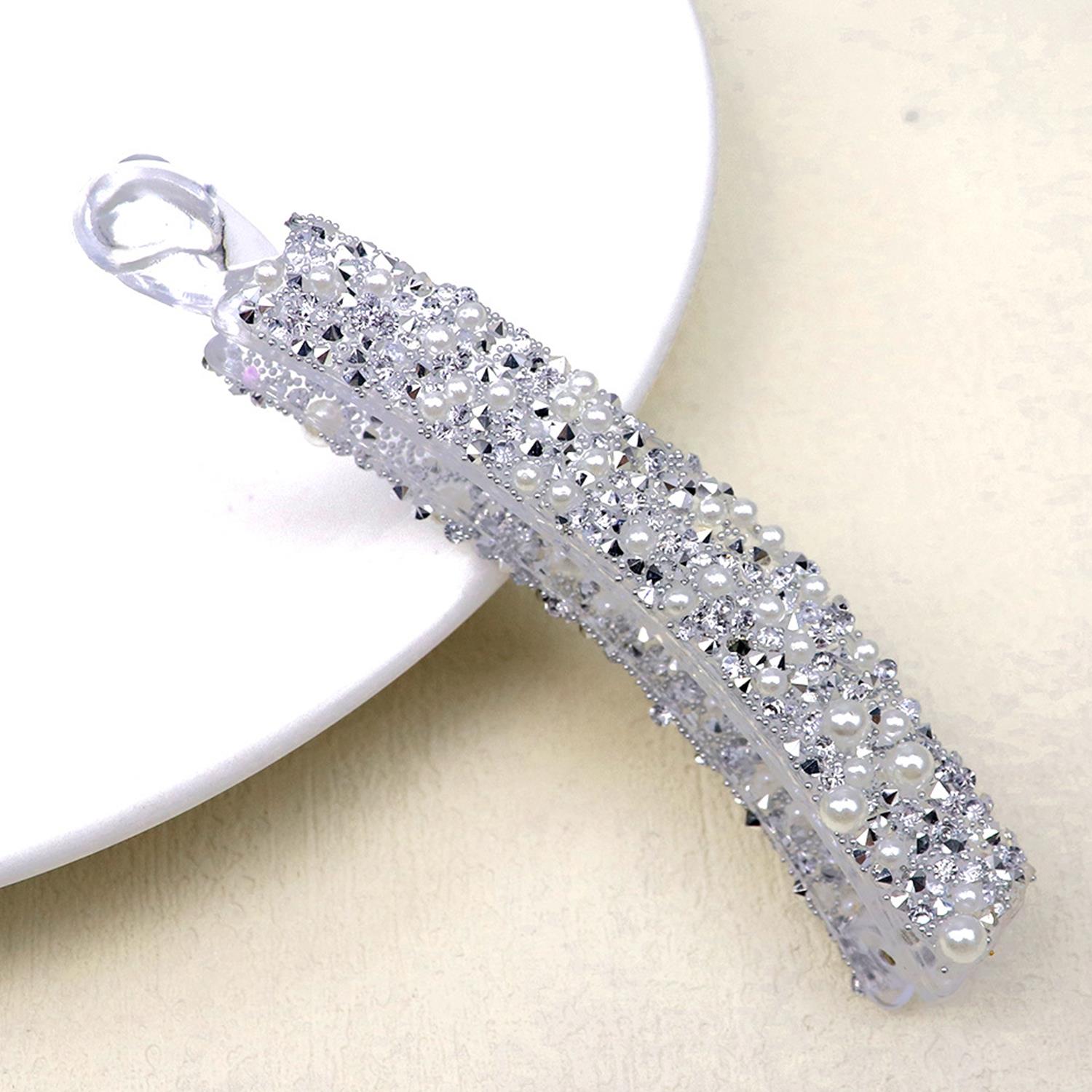 Clip de pelo de plátano con diamantes de imitación completos para mujer, soporte acrílico fuerte, horquilla de perla, pasadores, tocado de ,