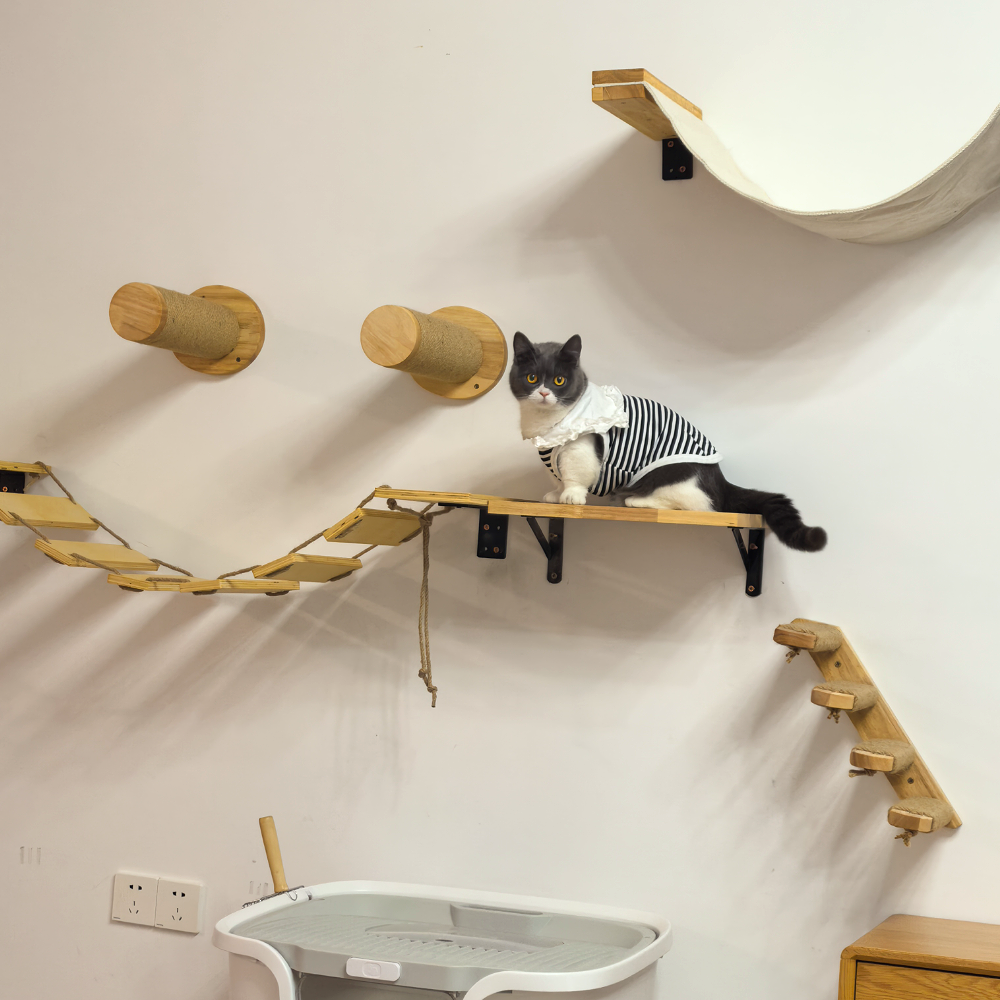 Cat Climbing Shelves Wall Mounted Cat Tree Tower Perches Scratching Posts Hammock Rope Ladder House Indoor Cat Gym Accessories
