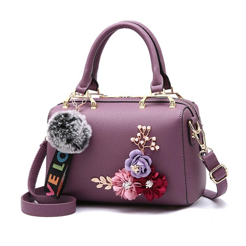 LKEEP Mini Boston Shoulder Bag Women Leather Long Handbags Female Crossbody Messenger Bag Bolsa Sac Ladies Small Tote: purple 3