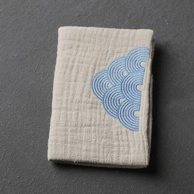 Pure Cotton Absorbent Tea Towel Thick Embroidered Sea Water Pattern Square Clean Cloth Japanese Tea Set: green